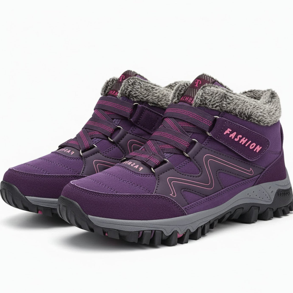 Women's Arch Support Winter Trainer Boots with Faux Fur - Purple