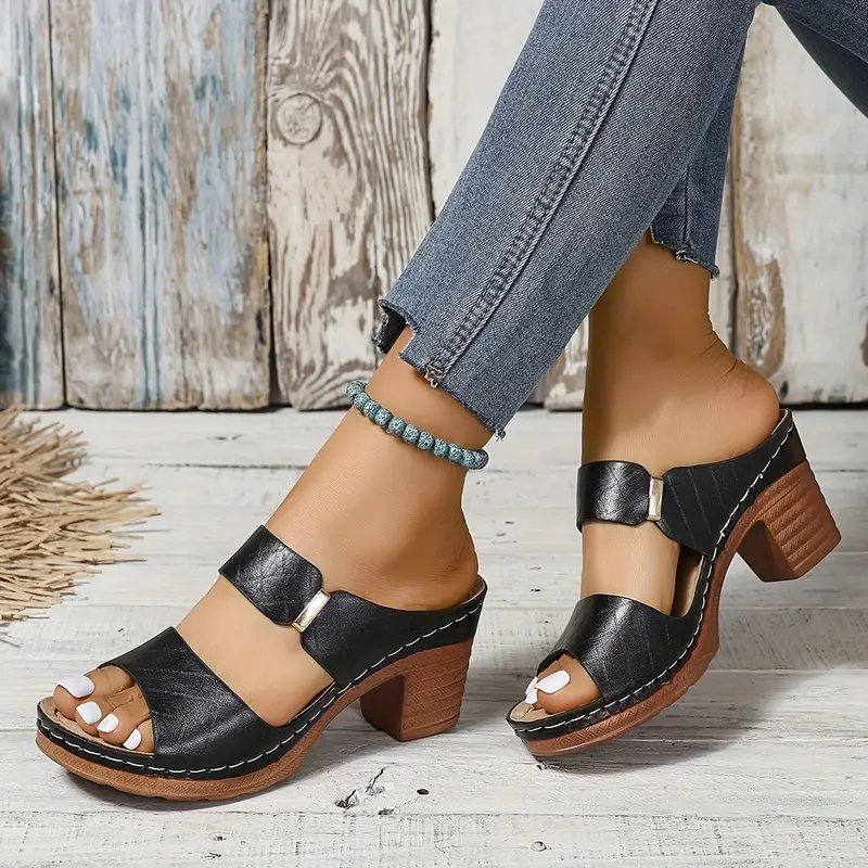 Women's Orthopedic Cushioned Block Heel Sandals in Red