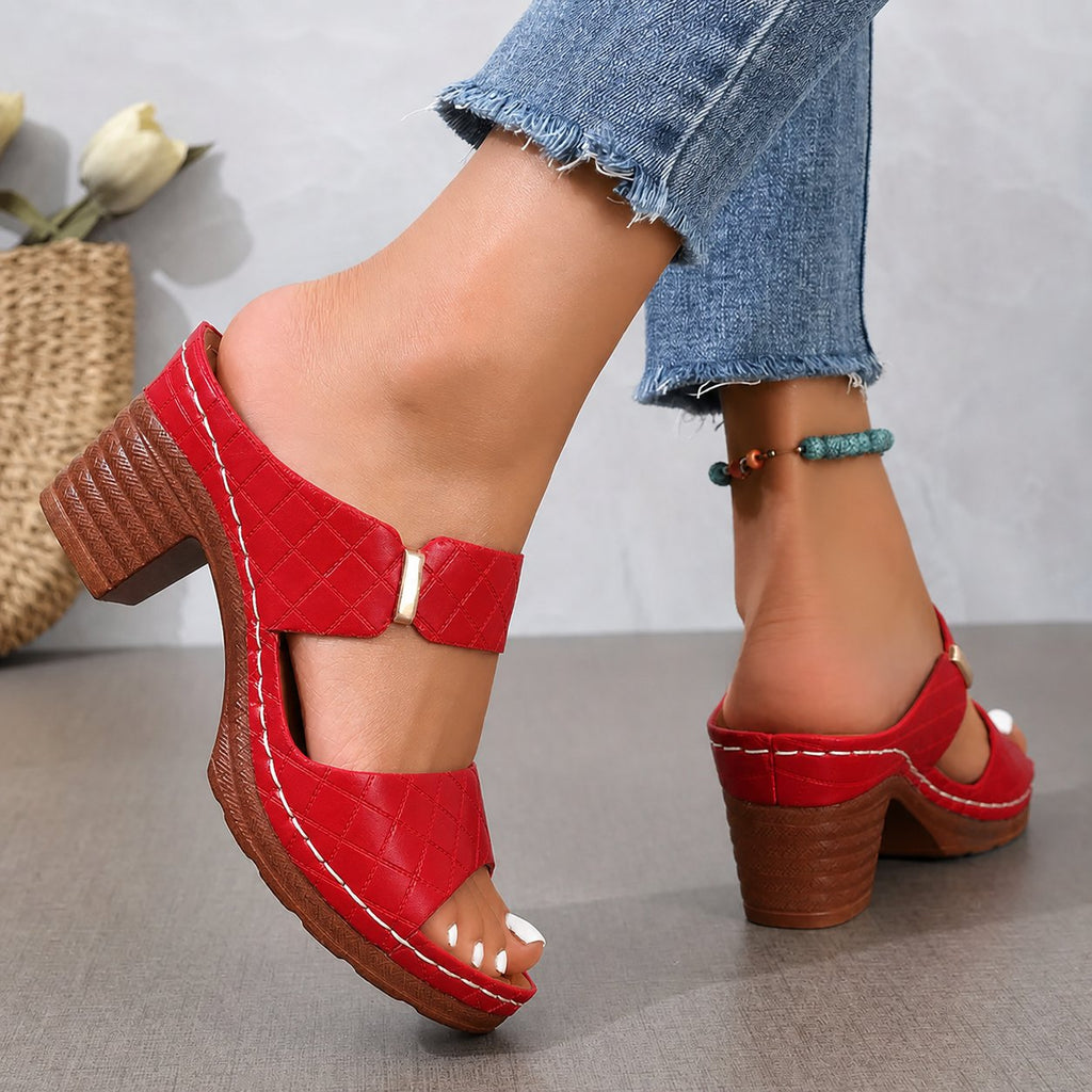 Women's Orthopedic Cushioned Block Heel Sandals in Red