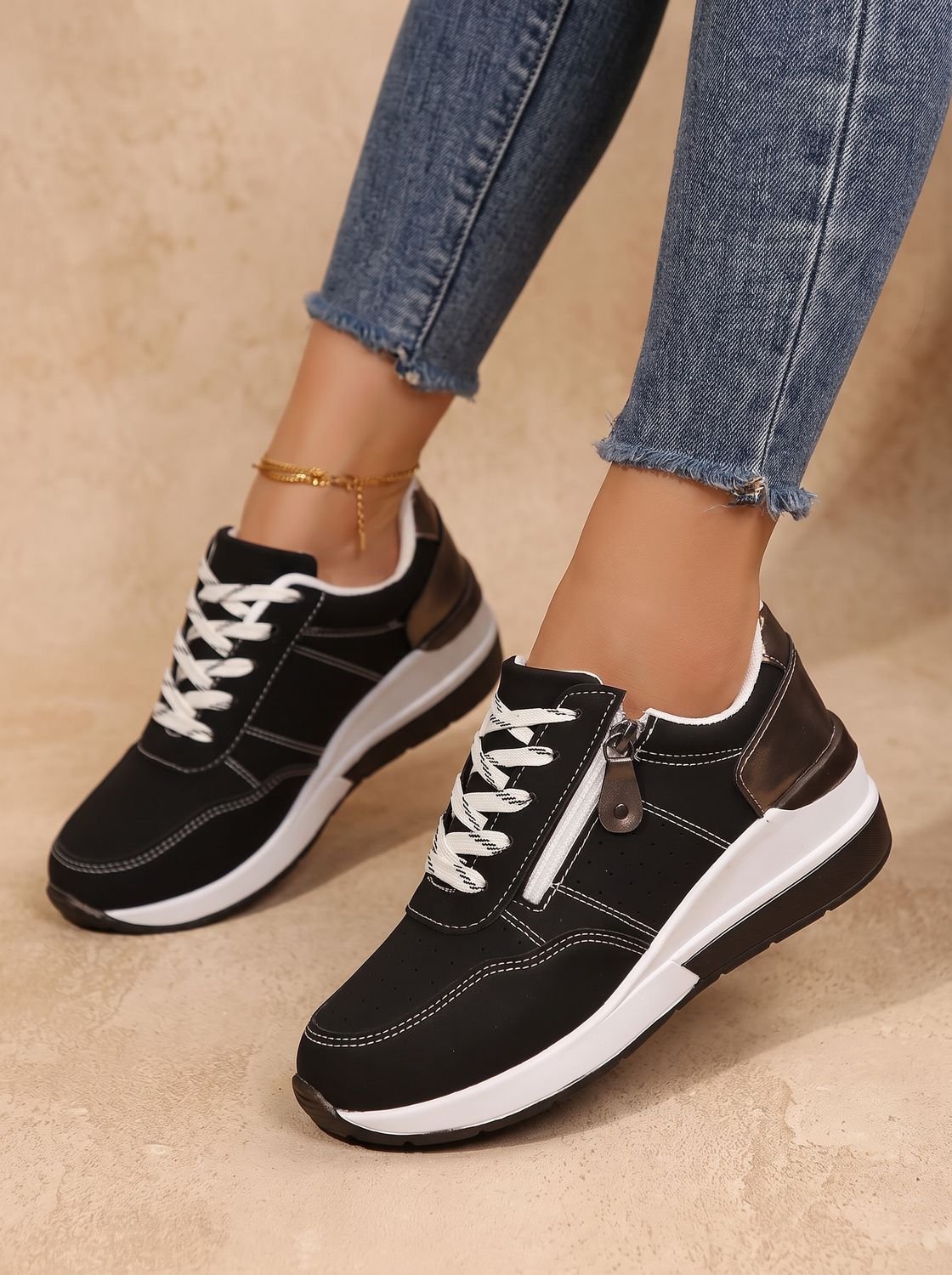 Women's Zip-Side Orthopedic Wedge Walking Trainers
