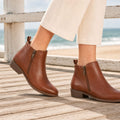 Women's Orthopedic Textured Ankle Boots with Low Heel - Brown