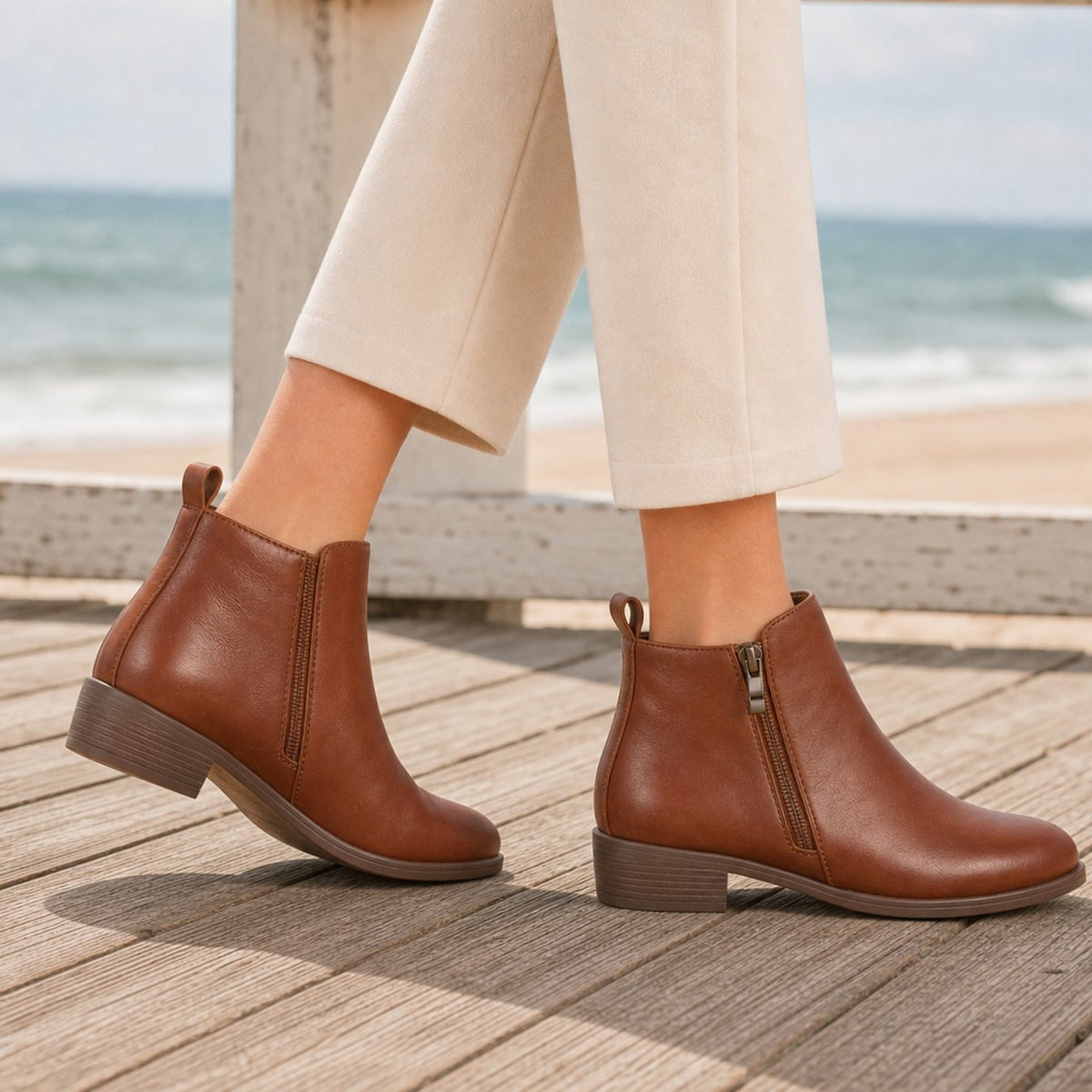 Women's Orthopedic Textured Ankle Boots with Low Heel