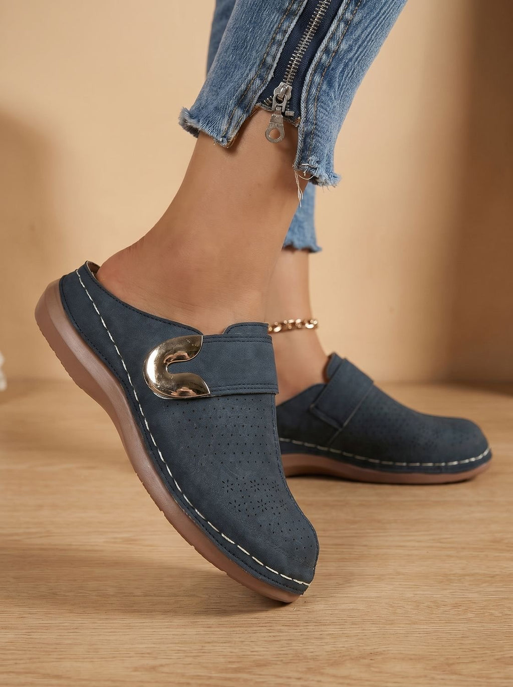 Women's Curved-Sole Slip-On Clogs with Buckle Strap