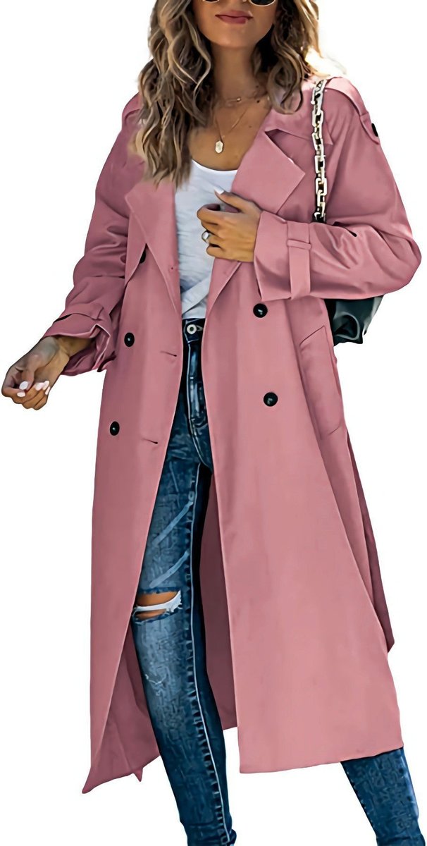 Women's Oversized Double-Breasted Belted Longline Trench Coat