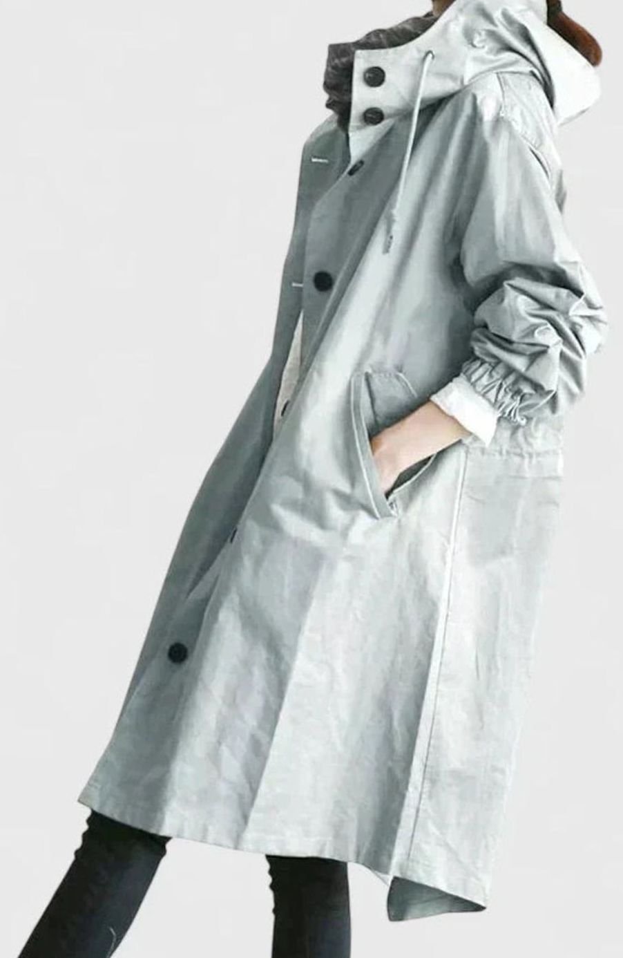 Women's Stand Collar Relaxed Trench With Hood and Deep Pockets
