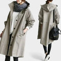 Women's Stand Collar Relaxed Trench With Hood and Deep Pockets - Light Grey