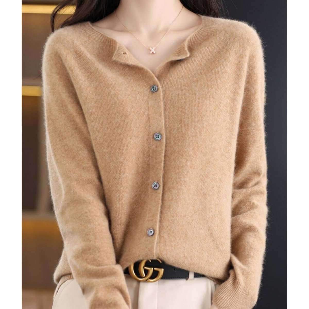 Women's Oversized Merino Wool Button-Front Knit Cardigan
