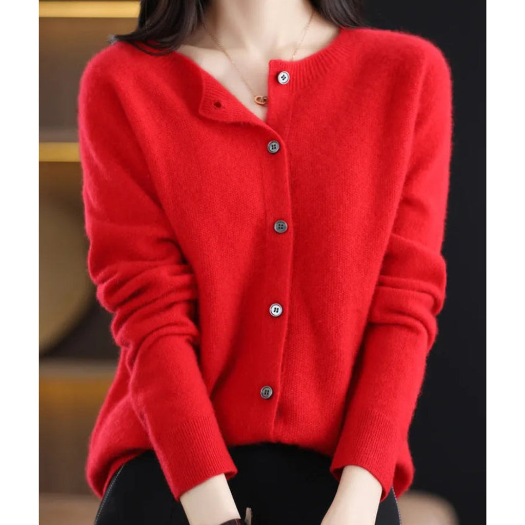 Women's Oversized Merino Wool Button-Front Knit Cardigan