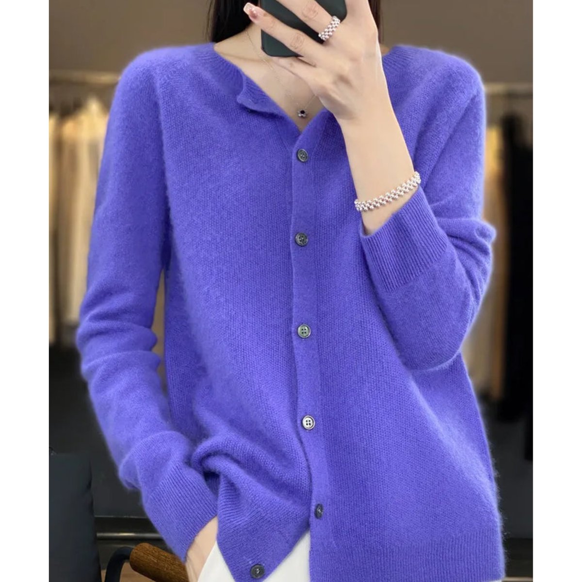 Women's Oversized Merino Wool Button-Front Knit Cardigan