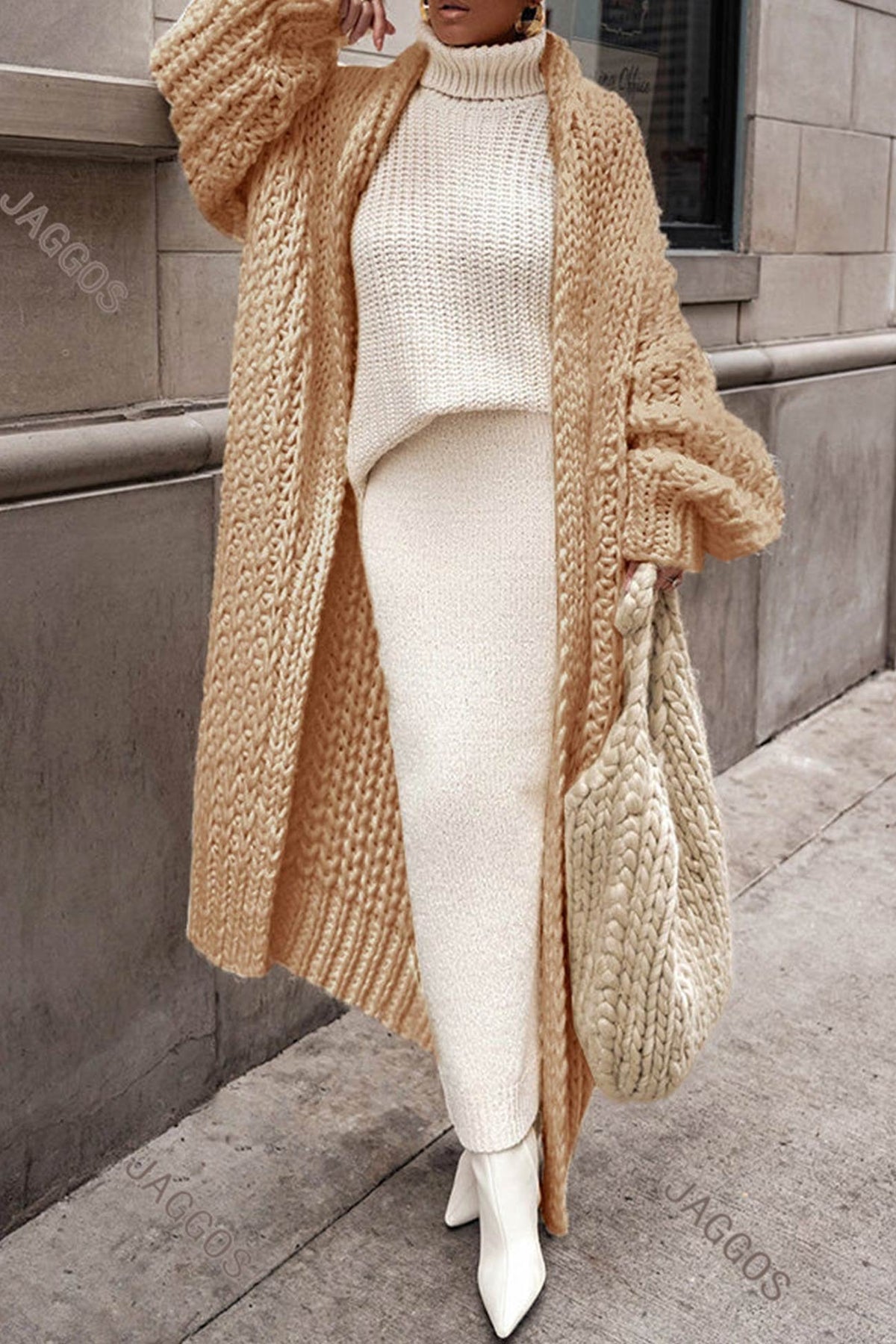 Women's Oversized Open-Front Chunky Knit Longline Cardigan