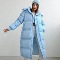 Women's Maxi-Length Oversized Quilted Puffer With Hood - Blue