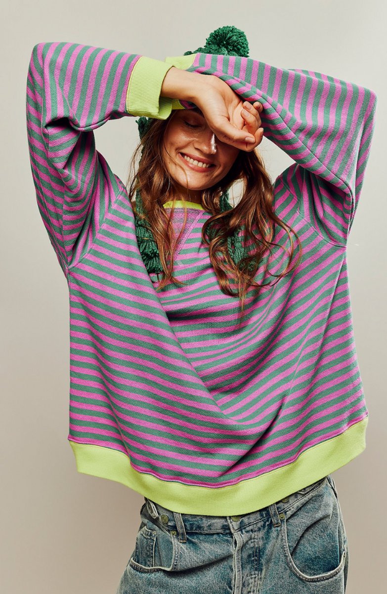 Women's Oversized Striped Long-Sleeve Pullover Sweater