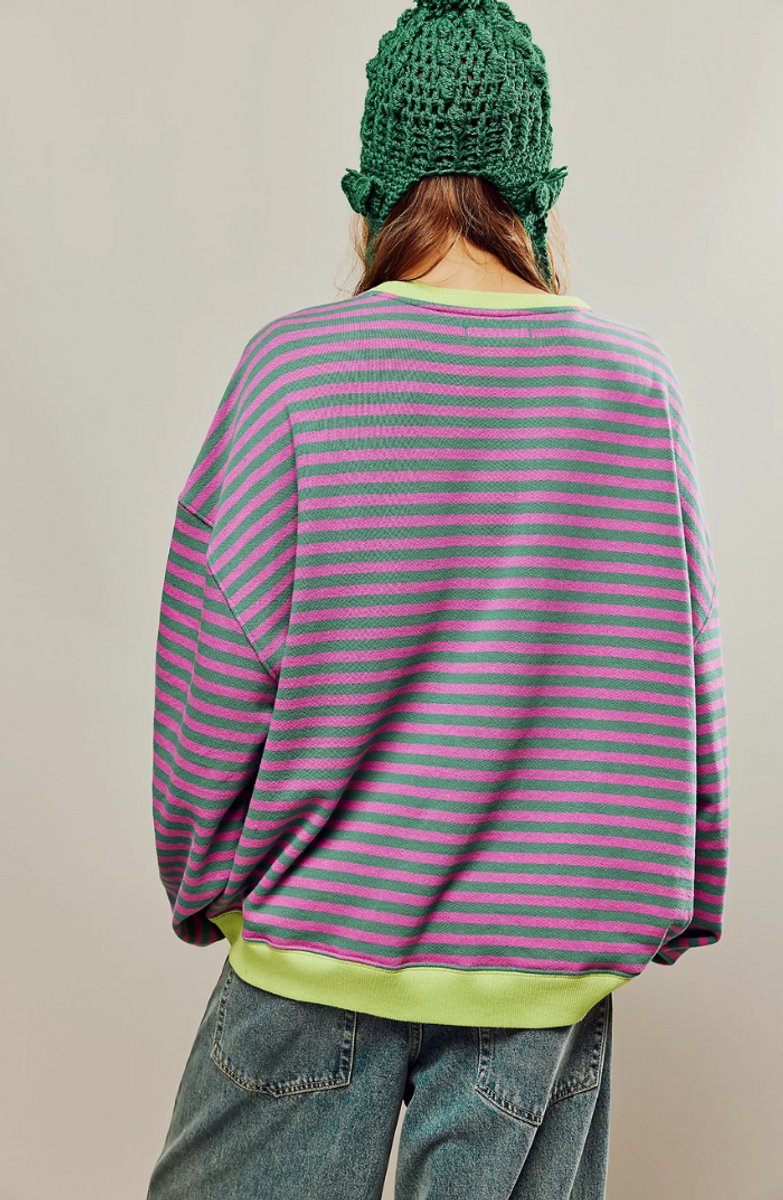 Women's Oversized Striped Long-Sleeve Pullover Sweater