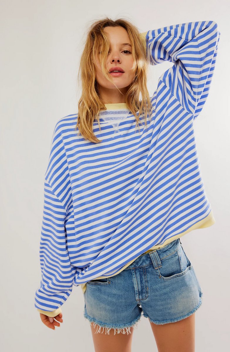 Women's Oversized Striped Long-Sleeve Pullover Sweater