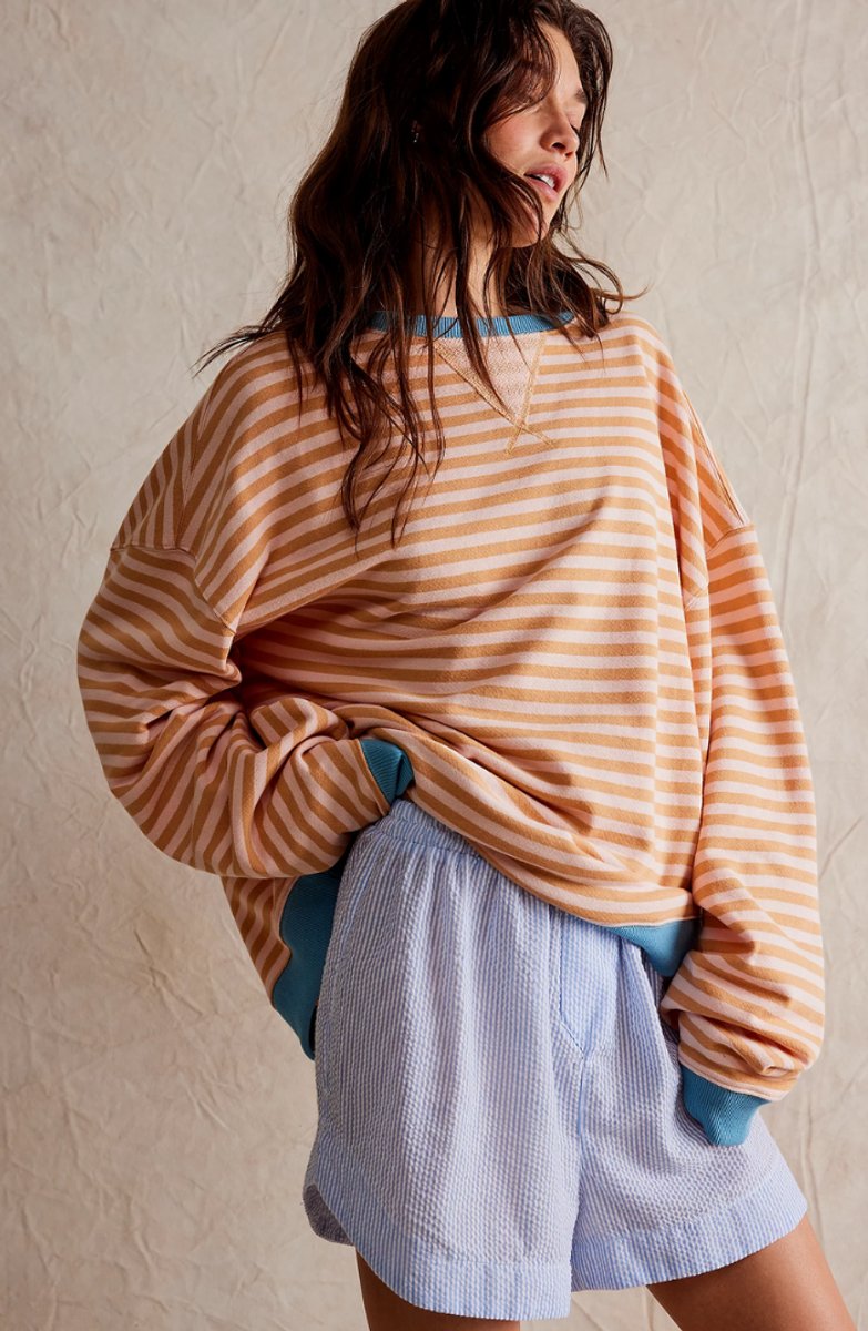 Women's Oversized Striped Long-Sleeve Pullover Sweater