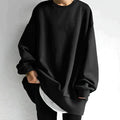 Women's Crew Neck Tunic Length Oversized Knit Jumper - Black