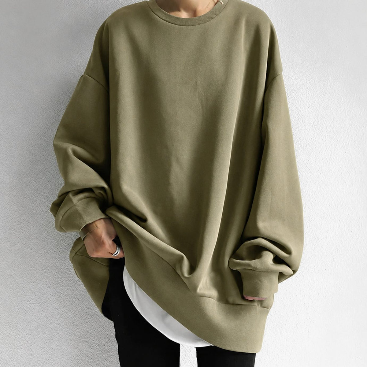 Women's Crew Neck Tunic Length Oversized Knit Jumper - Brown