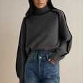 Women's Oversized Turtleneck Colourblock Knit Sweater