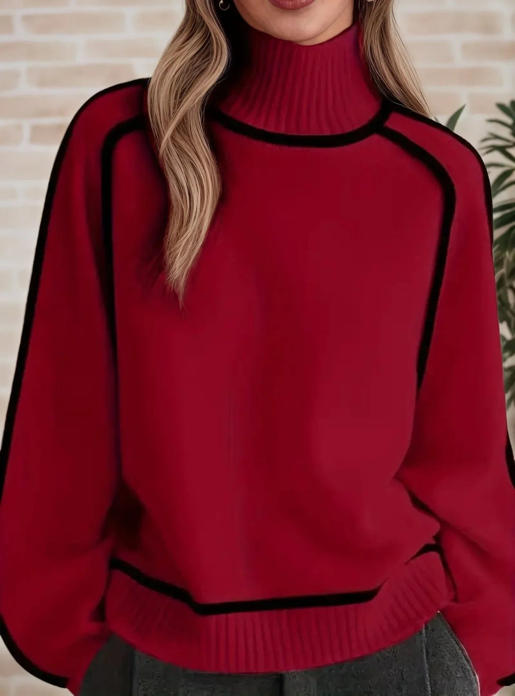 Women's Oversized Turtleneck Colourblock Knit Sweater