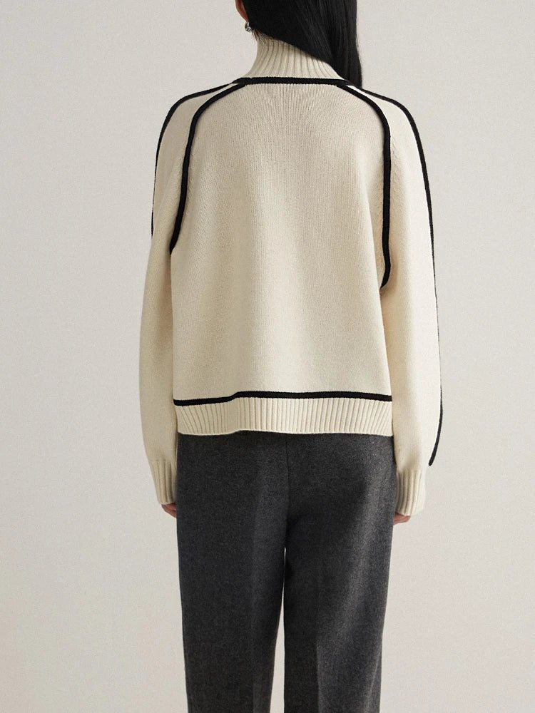 Women's Oversized Turtleneck Colourblock Knit Sweater