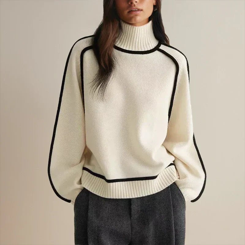 Women's Oversized Turtleneck Colourblock Knit Sweater