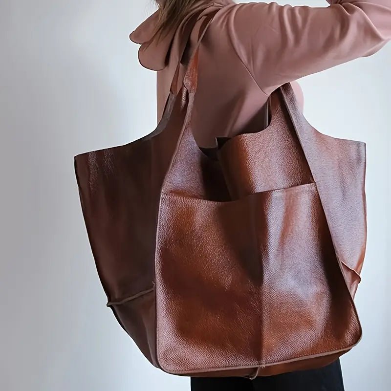 Women's Oversized Vegan Leather Magnetic Closure Tote Bag