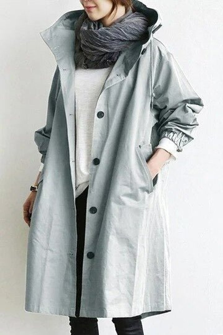 Women's Oversized Water-Resistant Button-Front Trench Coat