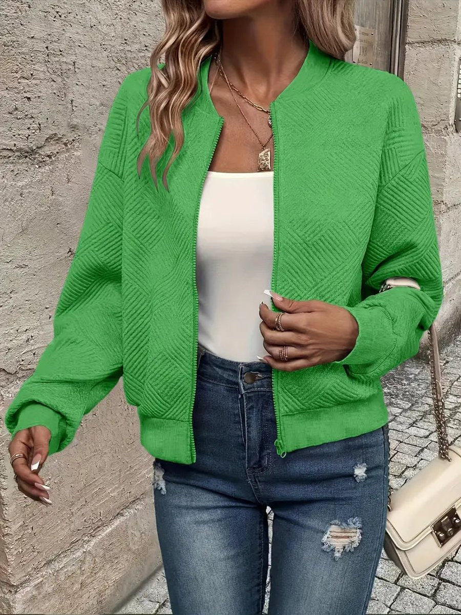 Women's Quilted Zip-Up Bomber Jacket Textured Cropped
