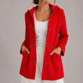 Women's Popper Button Hooded Cardigan with Pockets - Red