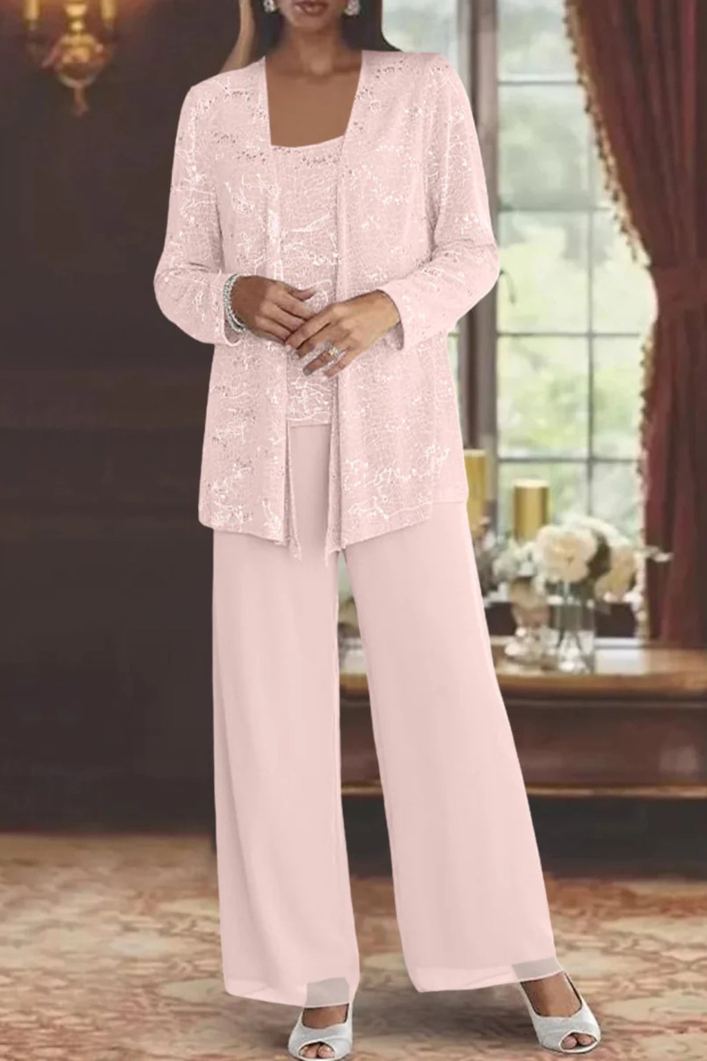 Women's Sparkle Occasion Suit with Camisole and Palazzo Trousers