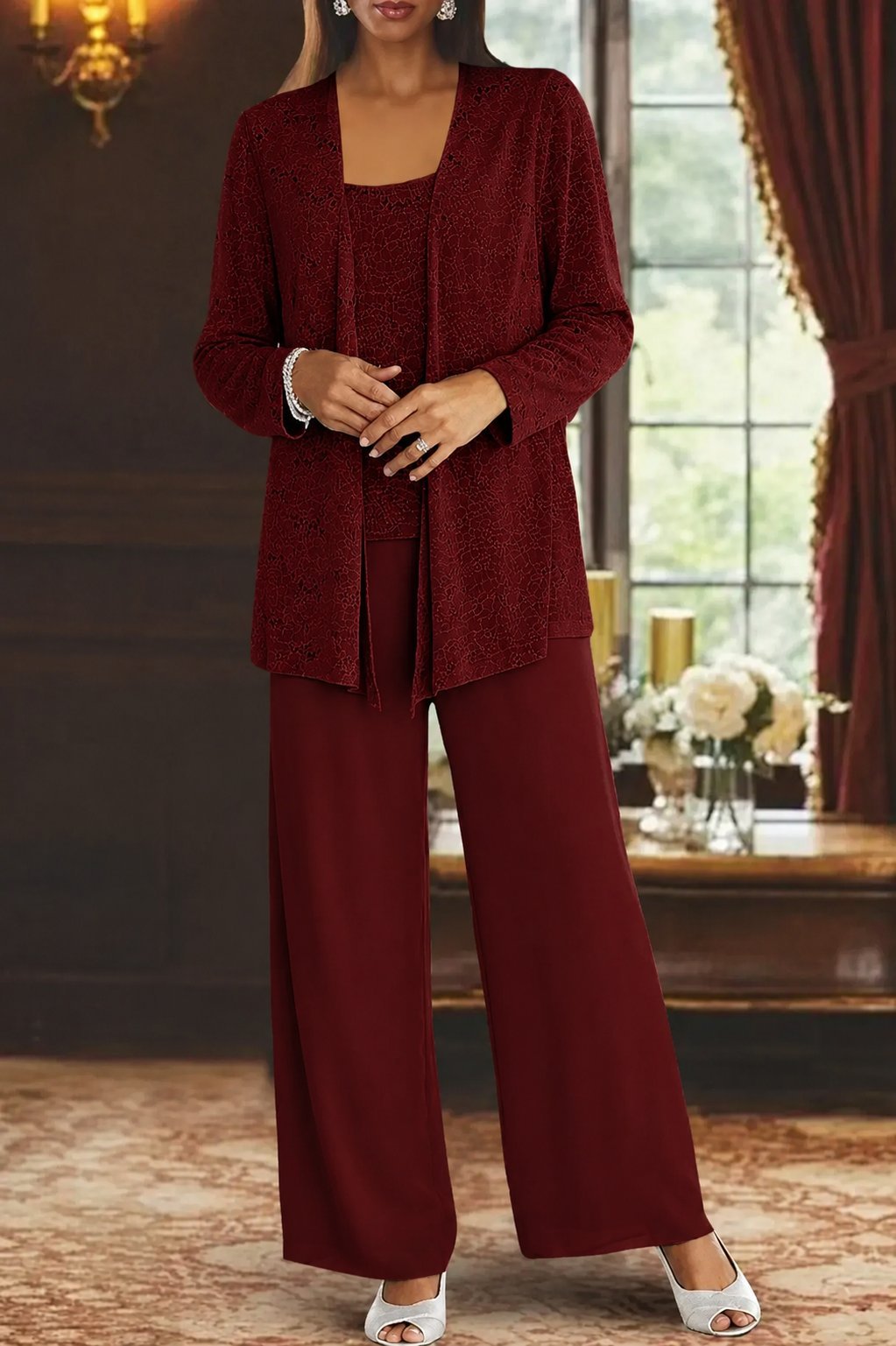 Women's Sparkle Occasion Suit with Camisole and Palazzo Trousers