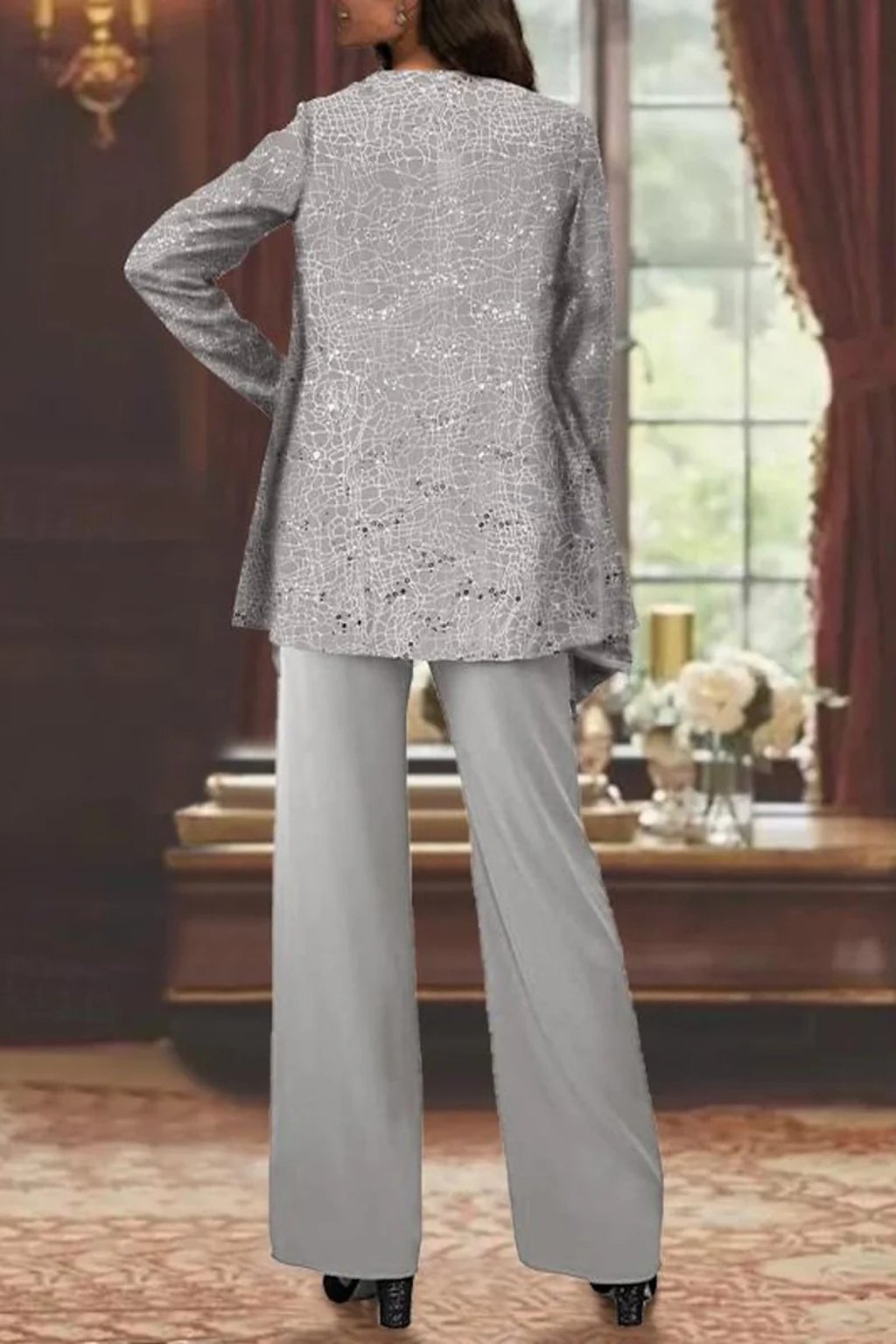 Women's Sparkle Occasion Suit with Camisole and Palazzo Trousers