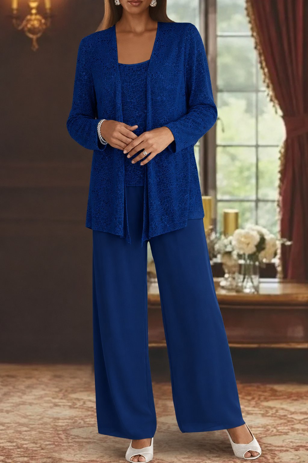 Women's Sparkle Occasion Suit with Camisole and Palazzo Trousers