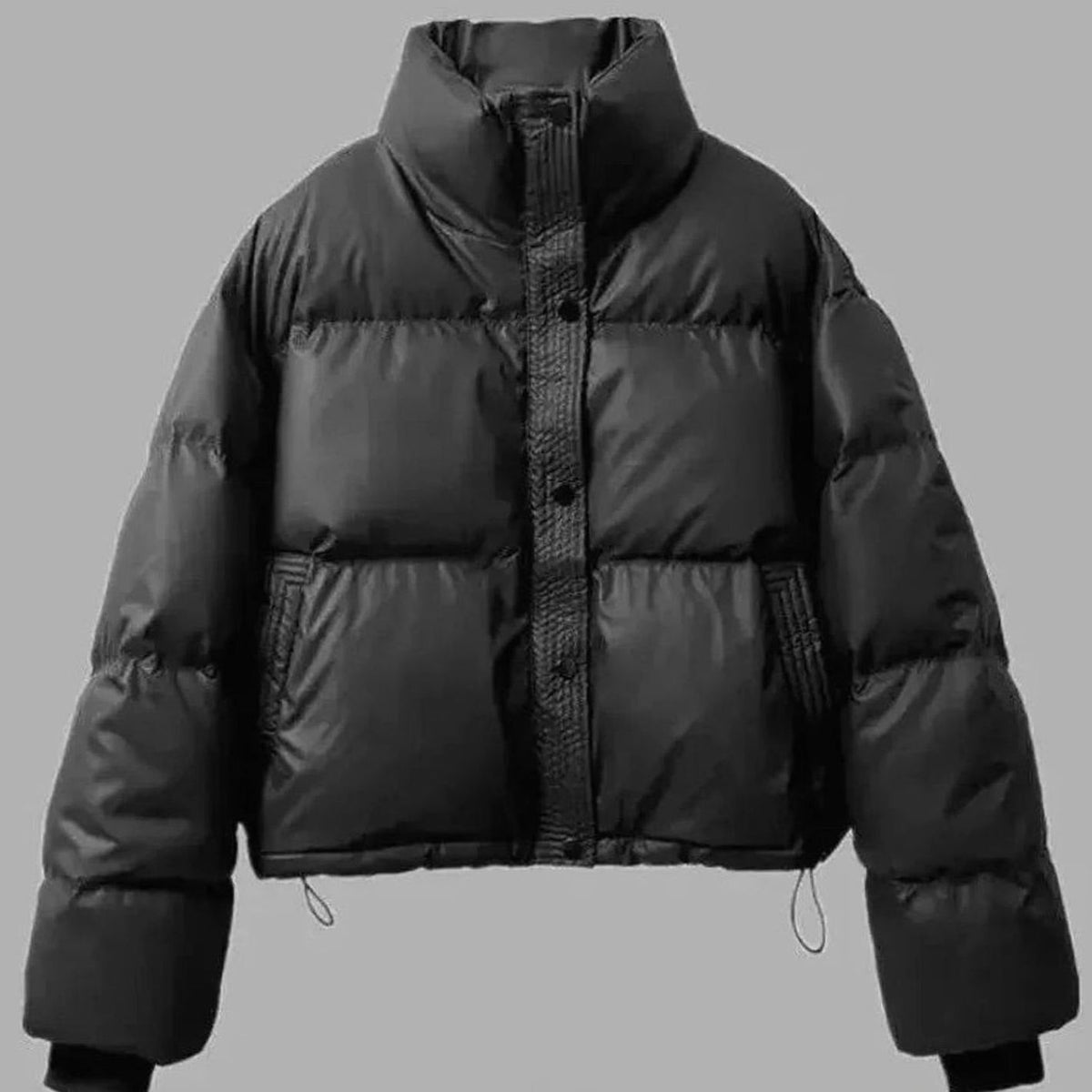 Women's Short PU Puffer Jacket with Buttoned Stand Collar