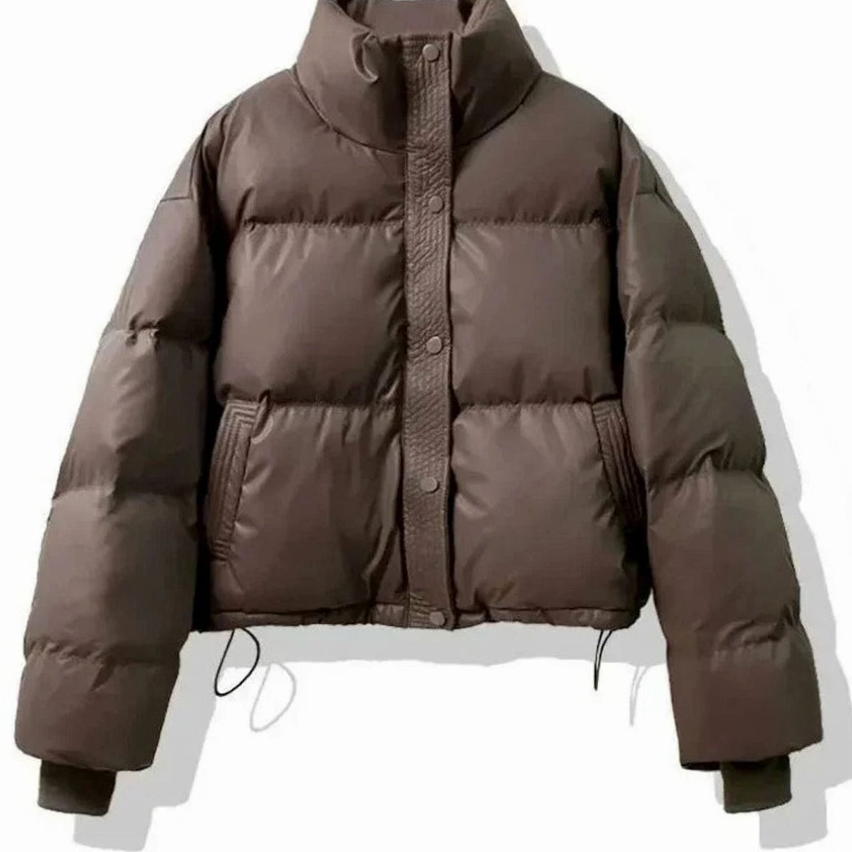 Women's Short PU Puffer Jacket with Buttoned Stand Collar