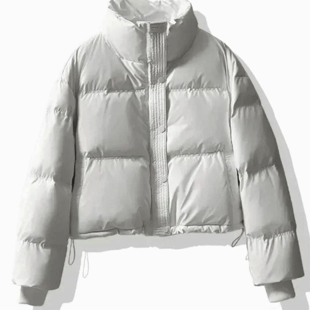 Women's Short PU Puffer Jacket with Buttoned Stand Collar