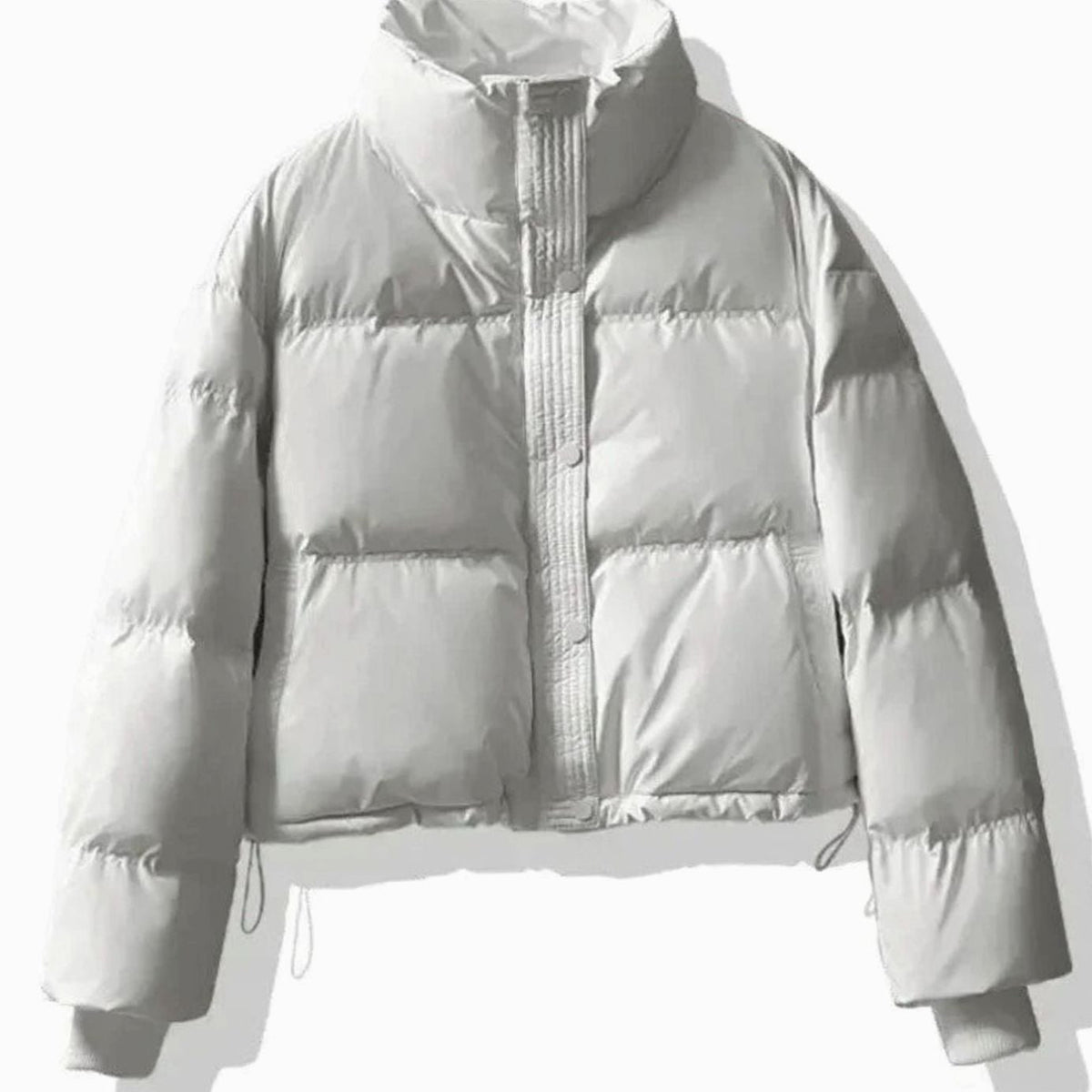 Women's Short PU Puffer Jacket with Buttoned Stand Collar
