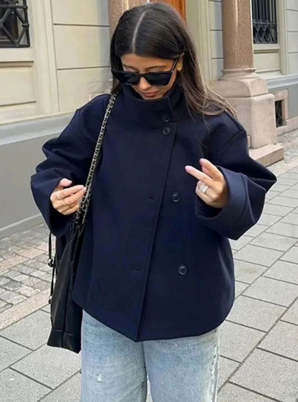 Women's Hip-Length Funnel Neck Wool-Blend Winter Coat