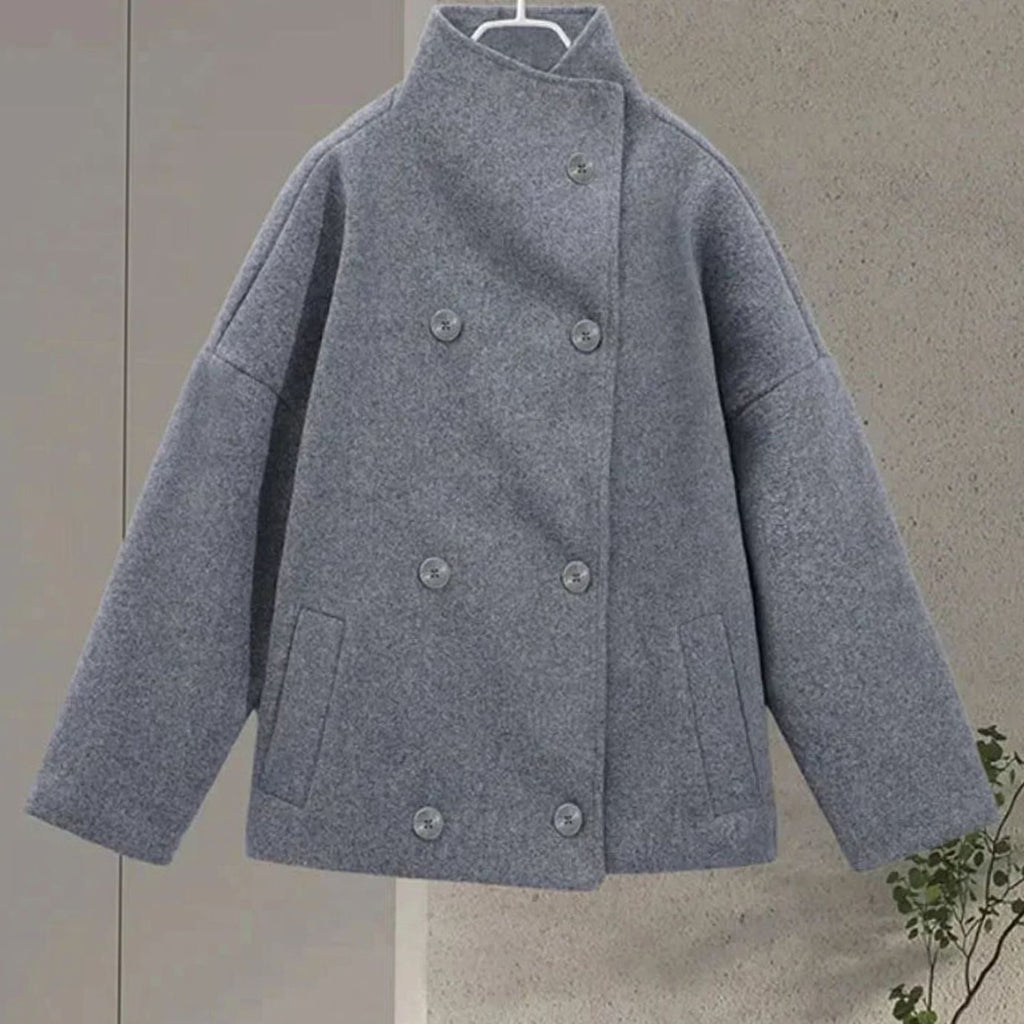 Women's Hip-Length Funnel Neck Wool-Blend Winter Coat
