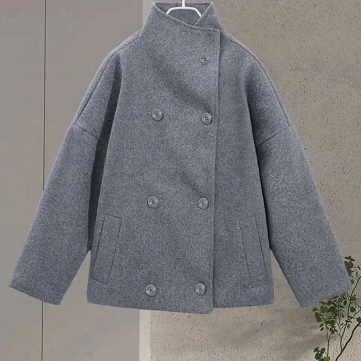 Women's Hip-Length Funnel Neck Wool-Blend Winter Coat
