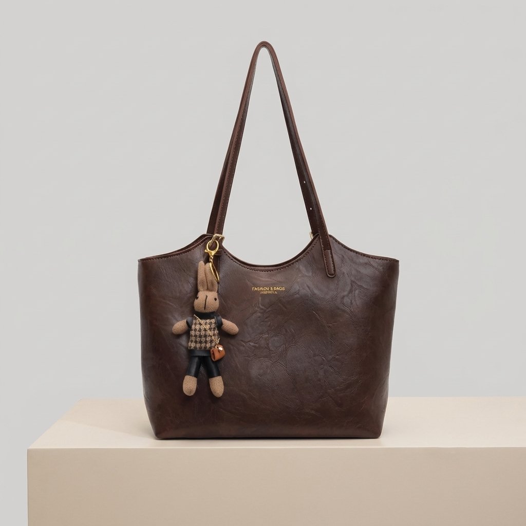 Women's Soft Vegan Leather Shoulder Tote Bag Plush Bunny