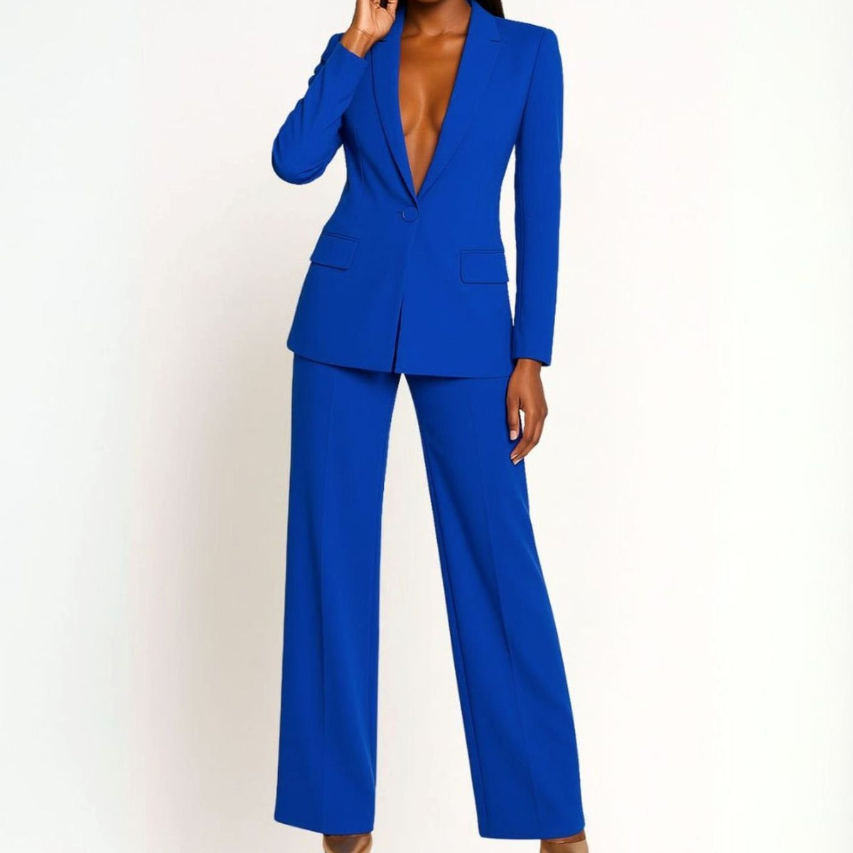Women's Tailored Wide-Leg Blazer Suit Set Long Jacket