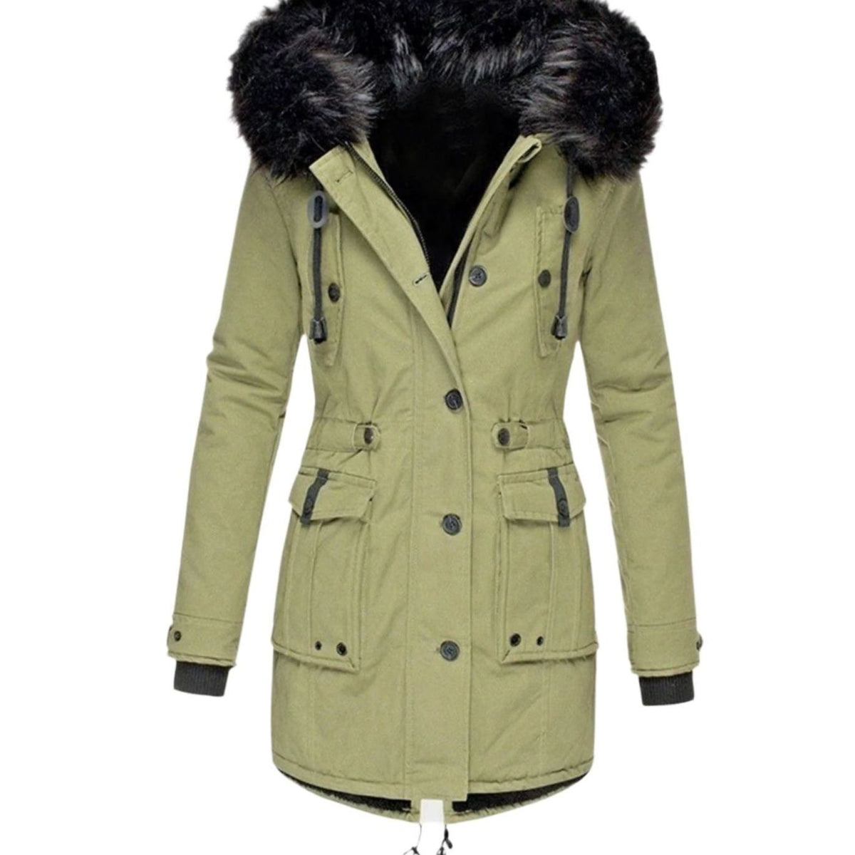 Women's Thick Faux Fur Hooded Drawstring Parka Coat