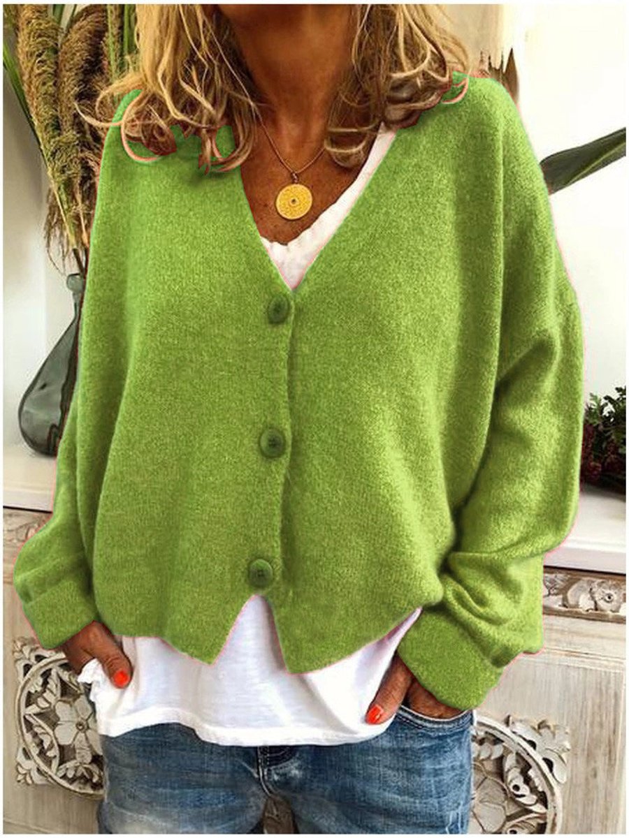 Women's V-Neck Button-Front Relaxed-Fit Knit Cardigan