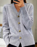 Women's Button Down V-Neck Cardigan with Heart Buttons - Grey