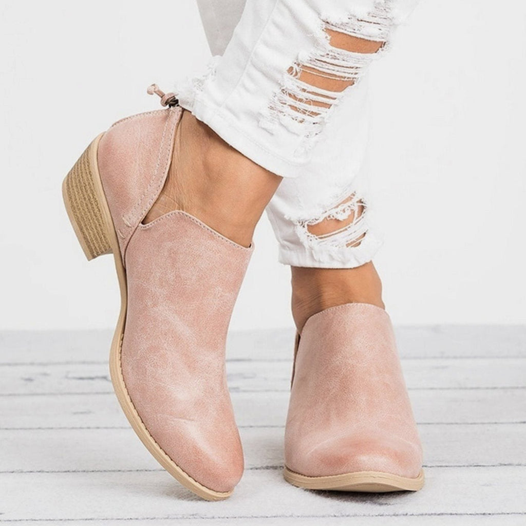 Women's Faux Leather Pull-On Heeled Ankle Boots