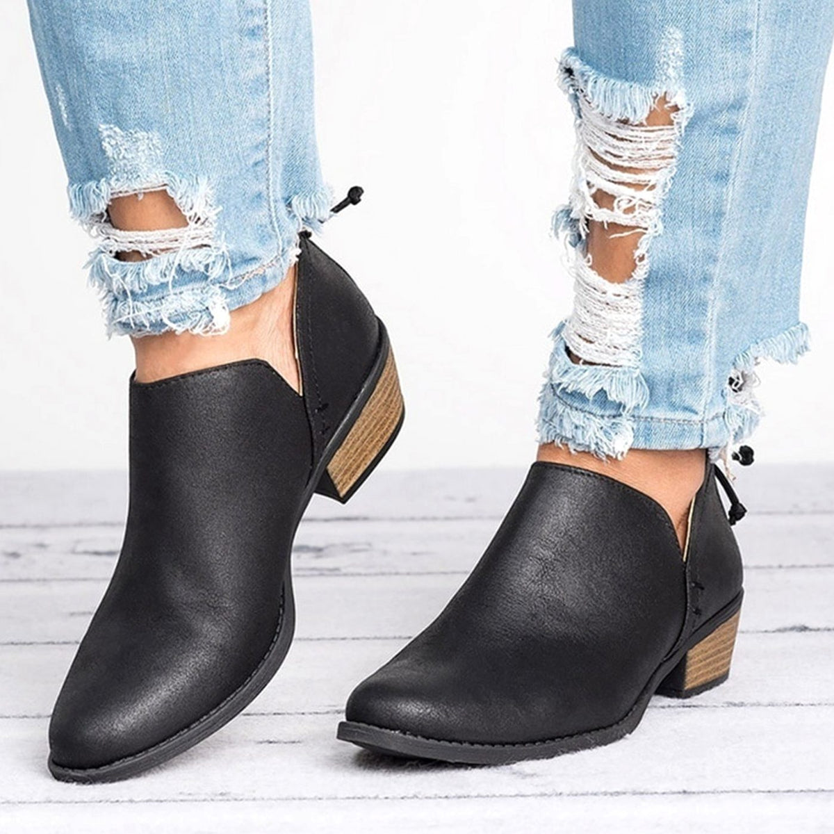 Women's Faux Leather Pull-On Heeled Ankle Boots