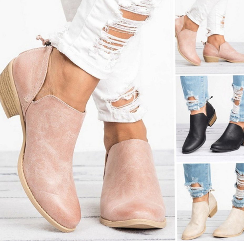 Women's Faux Leather Pull-On Heeled Ankle Boots