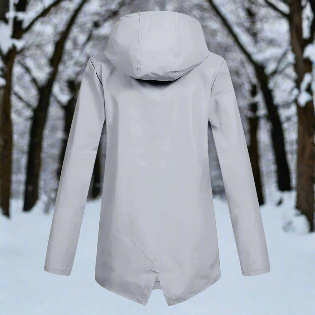 Women's Waterproof Hooded Rain Jacket Zip-Up Longline