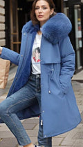 Women's Hooded Waterproof Parka With Drawstring Waist - Blue